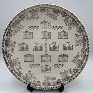 1957 Gatelys Gold & Cream COLLECTOR CALENDAR PLATE Vintage 10.25”